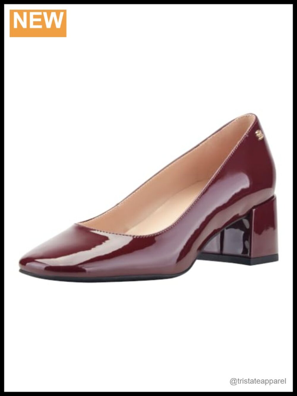 Faux Patent Leather Square Toe Block Heel Pump Slip-On